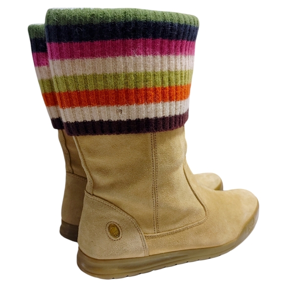 Coach Tatum Tan Suede Multicolor Wool Knit Sweater Cuff Boots Women's Size 9 - Picture 6 of 11